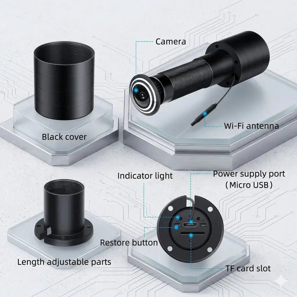 Simples Market 3MP peephole door camera with 170° wide-angle lens, WiFi, and 2‑way intercom