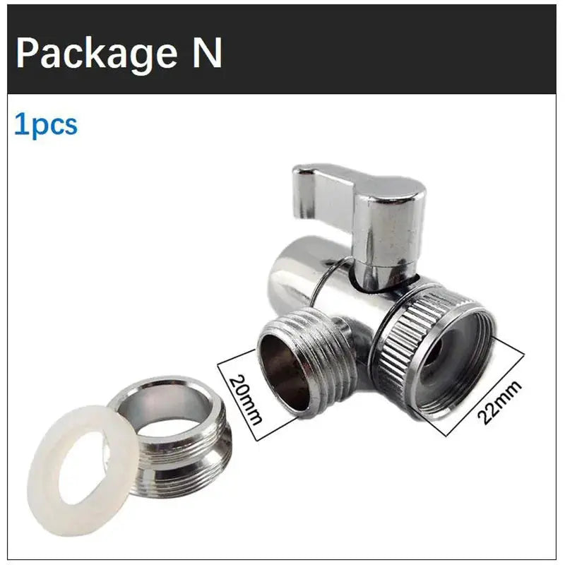 Bidet spray valve with chrome finish, 20mm/22mm threaded fittings, includes gasket and nut