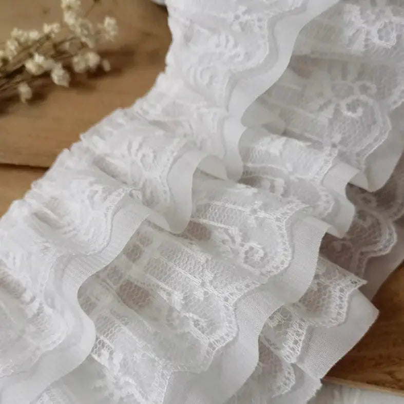 12cm Wide White and Black Three Layer 3D Pleated Mesh Chiffon Embroidered Ruffle Trim for DIY Dress Collar Decor