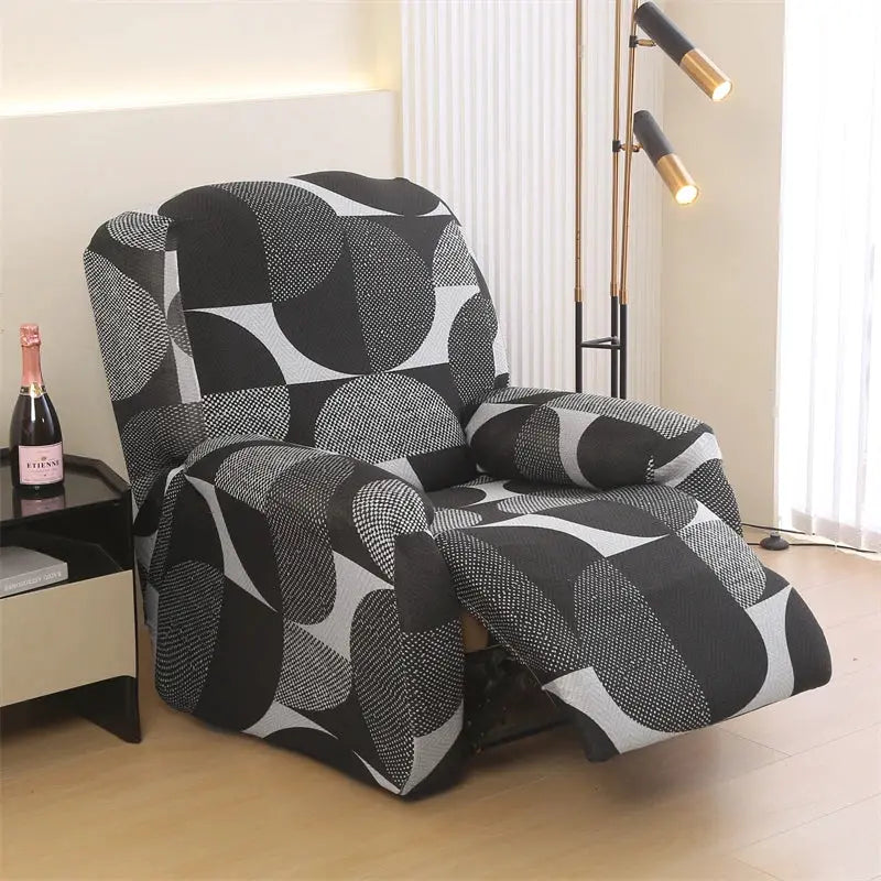 Recliner cover by Simples Market in black-gray geometric stretch fabric for a chair