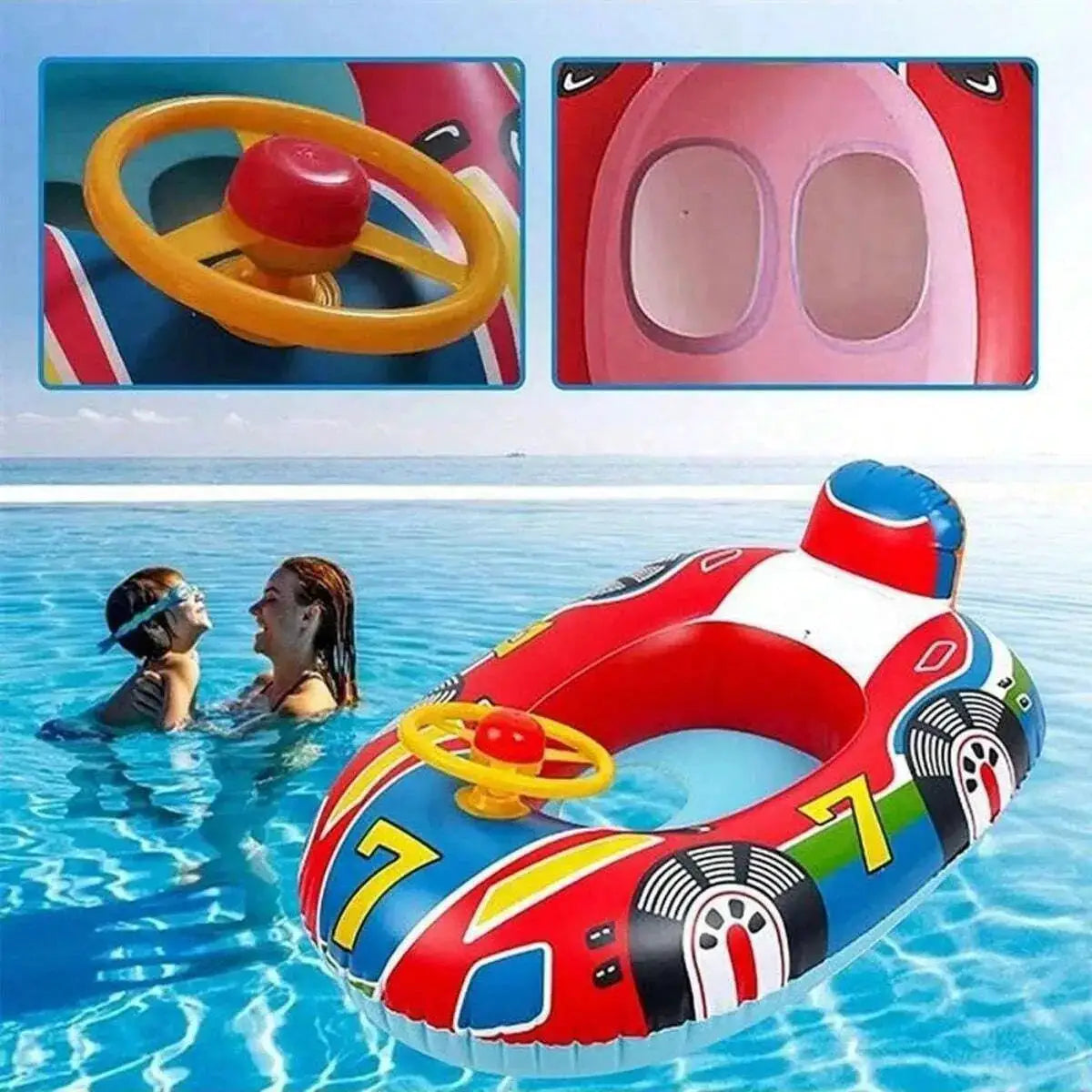 Cute Car Shaped Baby Pool Float With Handles For Toddlers Inflatable Summer Beach Swim Tube