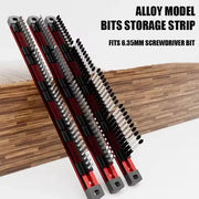 Magnetic screwdriver bit holder organizer; three red and black alloy storage strips, 40-slot capacity for 6.35mm bits