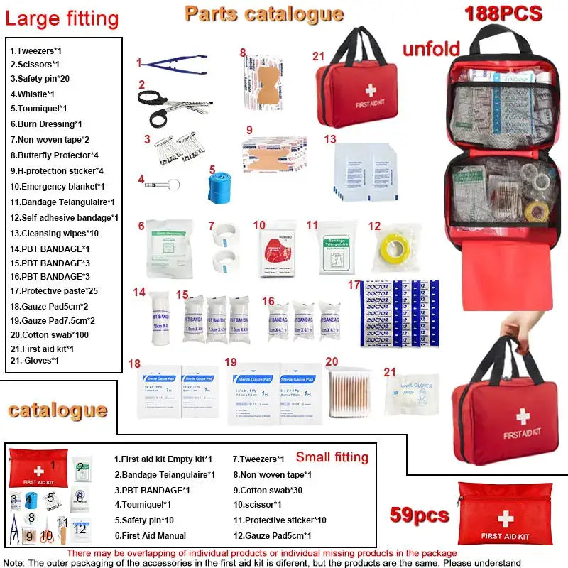 188 Piece Comprehensive First Aid Kit for Car Home Travel Camping Office and Sports with Emergency Essentials