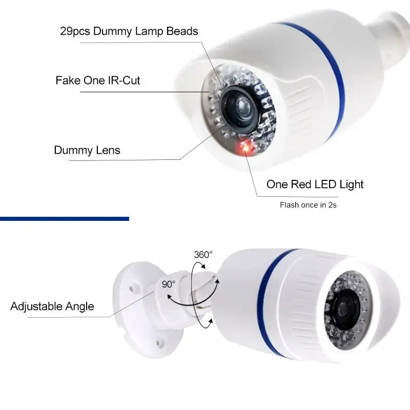 Simples Market 1pc dummy CCTV dome camera with LED light, white body with blue ring for indoor/outdoor use