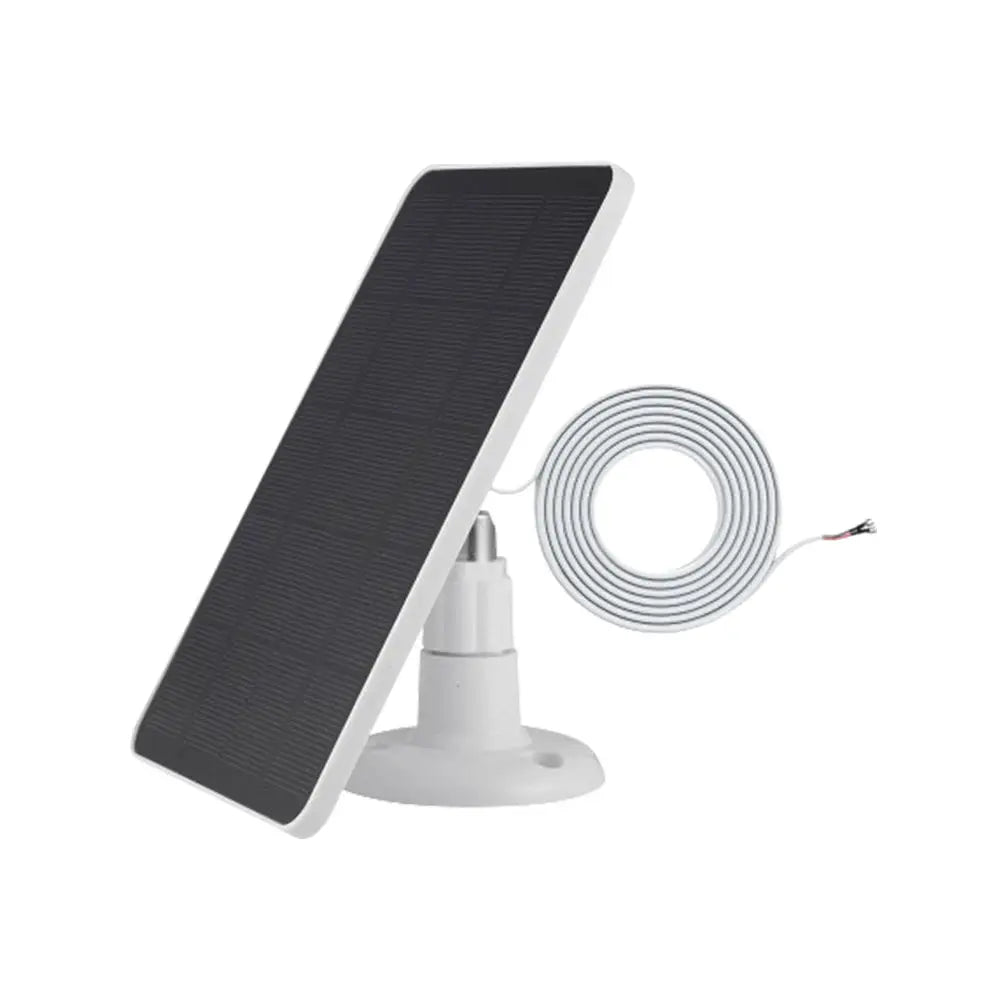 Staniot solar panel on angled white stand with black panel and long coiled cable