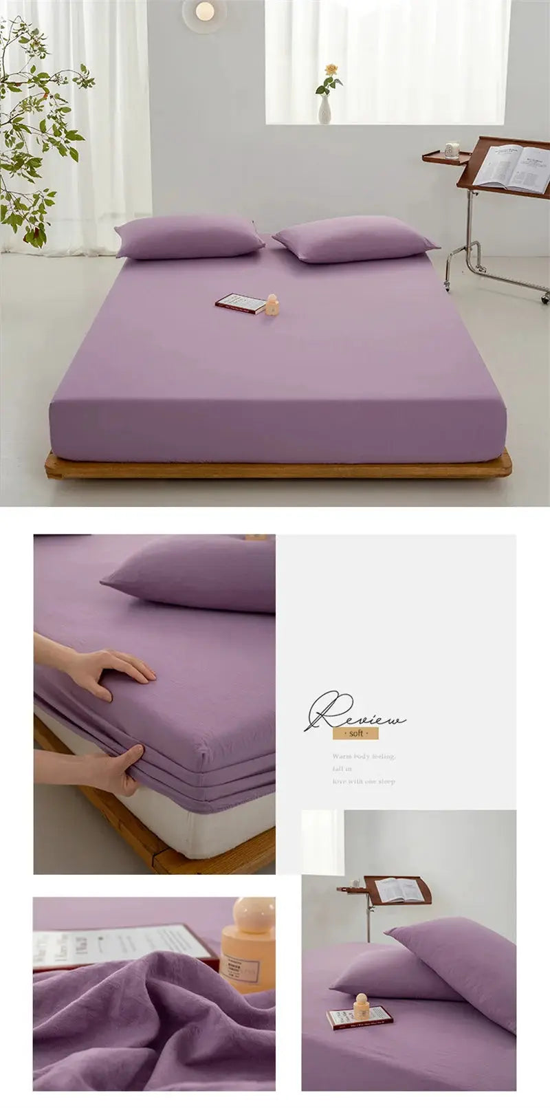 Soft cotton fitted sheet in lavender purple with elastic edge by Simples Market for Queen/King beds