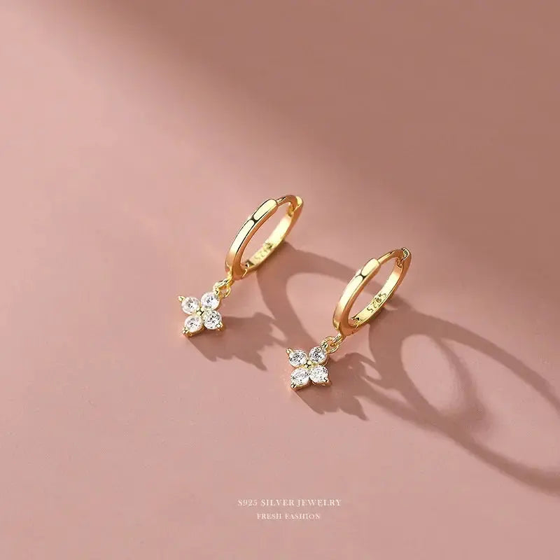 925 Sterling Silver Leaf Hoop Earrings For Women With Zircon Hypoallergenic Trendy Jewelry Gift