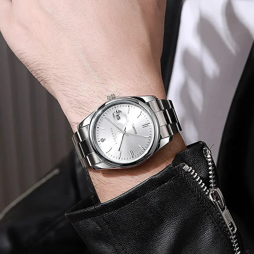 Chronos Luxury Mens Stainless Steel Wristwatch Waterproof Luminous Hands Date Quartz Movement