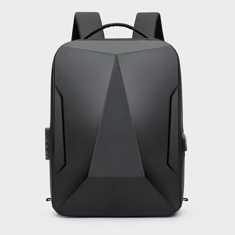 Backpack by Simples Market, black hard-shell expandable computer bag with large capacity for business travel