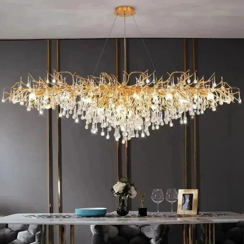 Royal Nordic luxury crystal chandelier with gold chrome water-drop pendants by Simples Market