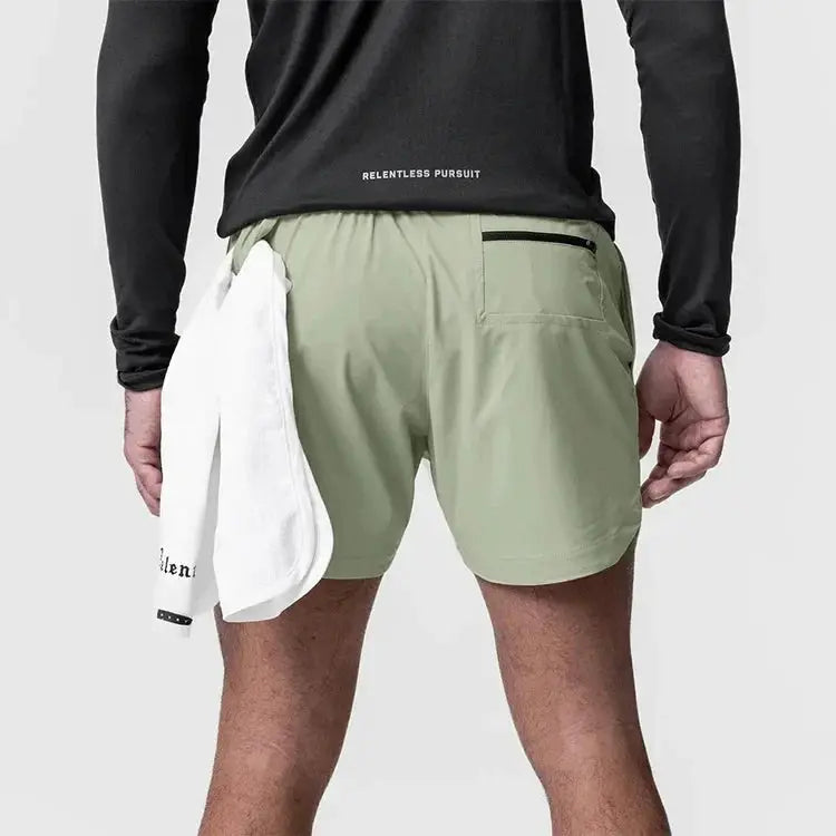 ASRV men's olive green summer quick-dry shorts with back zip pocket