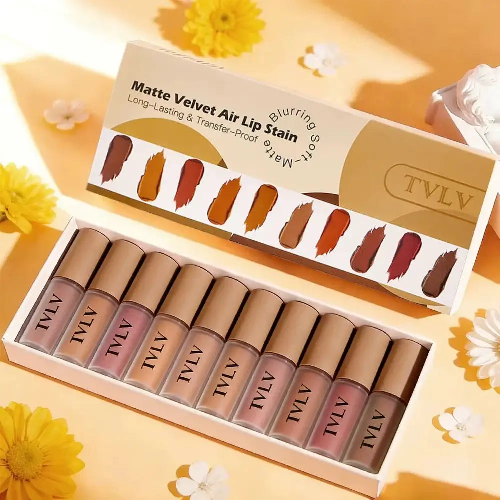 LumiLuxe Velvet Kiss 10 Piece Lip Gloss Lipstick Set Waterproof Long Lasting Moisturizing Valentines Day Gift
