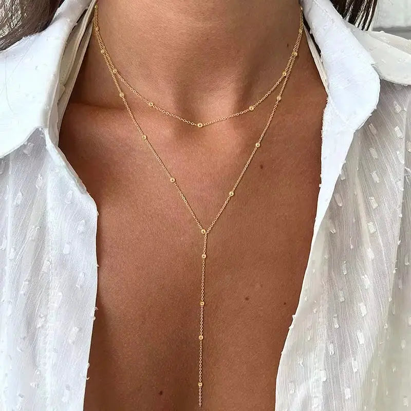 Stainless Steel Lariat Necklace Gold Plated Dainty Y Shape Drop Pendant For Women And Girls