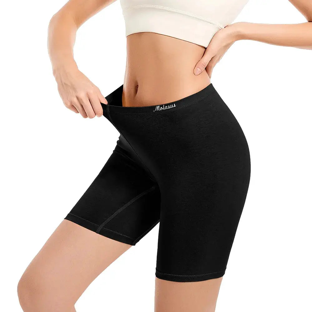 Black cotton high-waisted biker shorts underwear with anti-chafing by Molasu