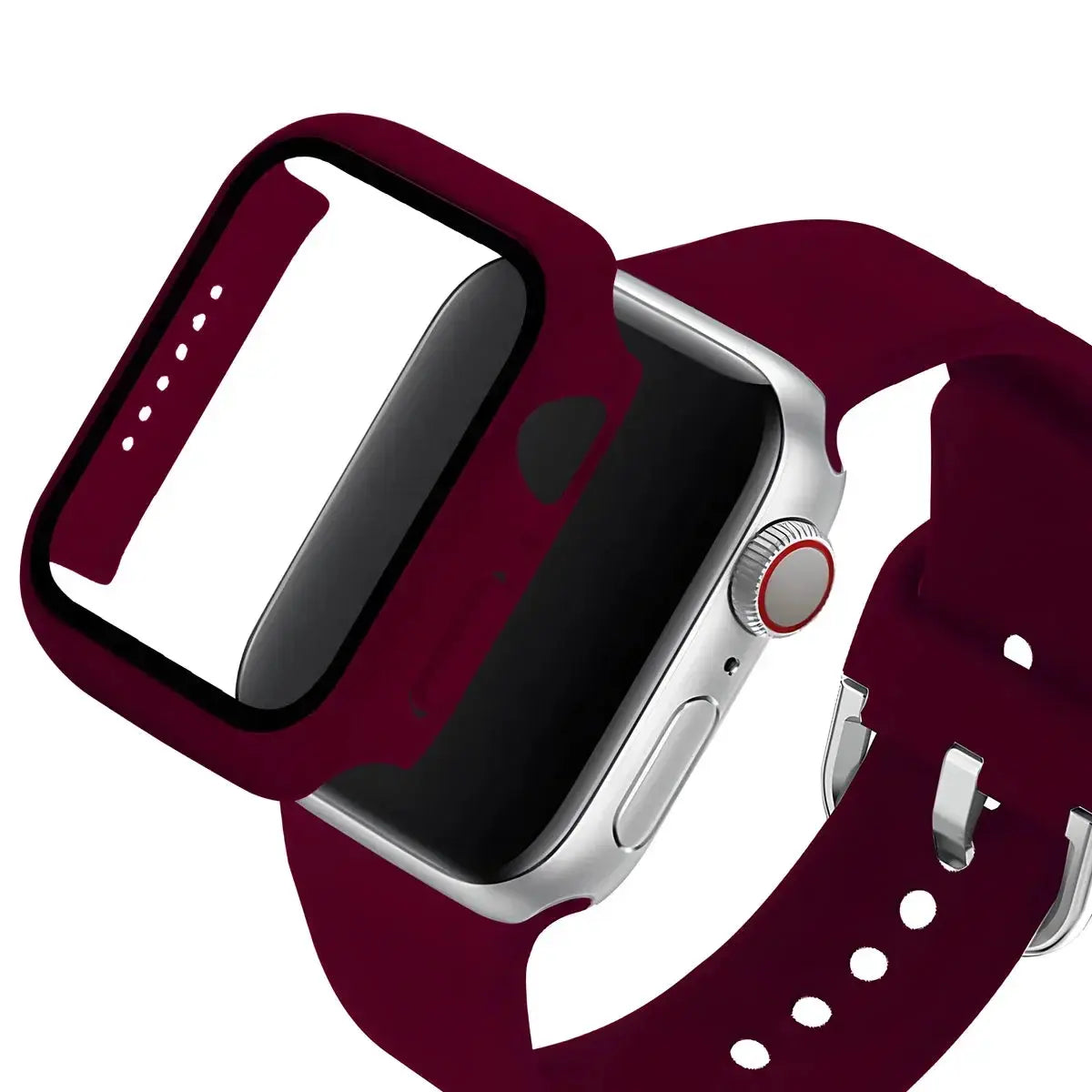 Glass+Case+Strap For Apple Watch band 44mm 40mm 45 41 38 42 46mm Silicone watchbands bracelet iWatch series 11 10 9 7 6 5 4 3 SE