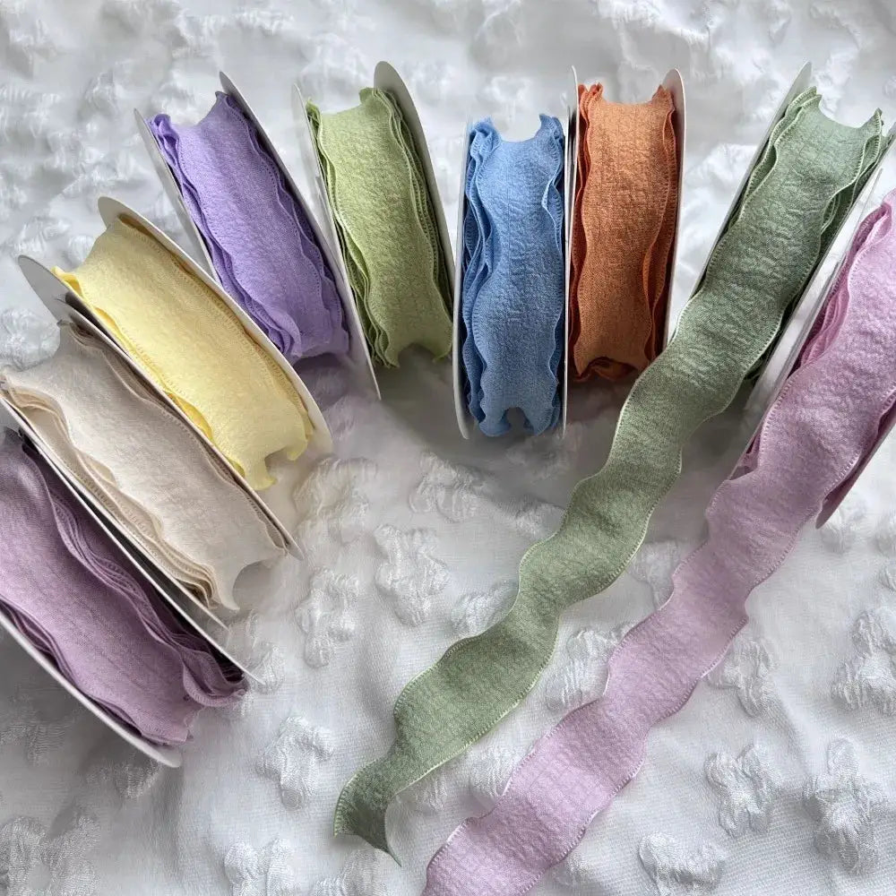 10 Yards Fishtail Chiffon Ribbon With Wave Edge Pleated Embossed Floral Pattern for Gift Wrapping Bouquets DIY Decor