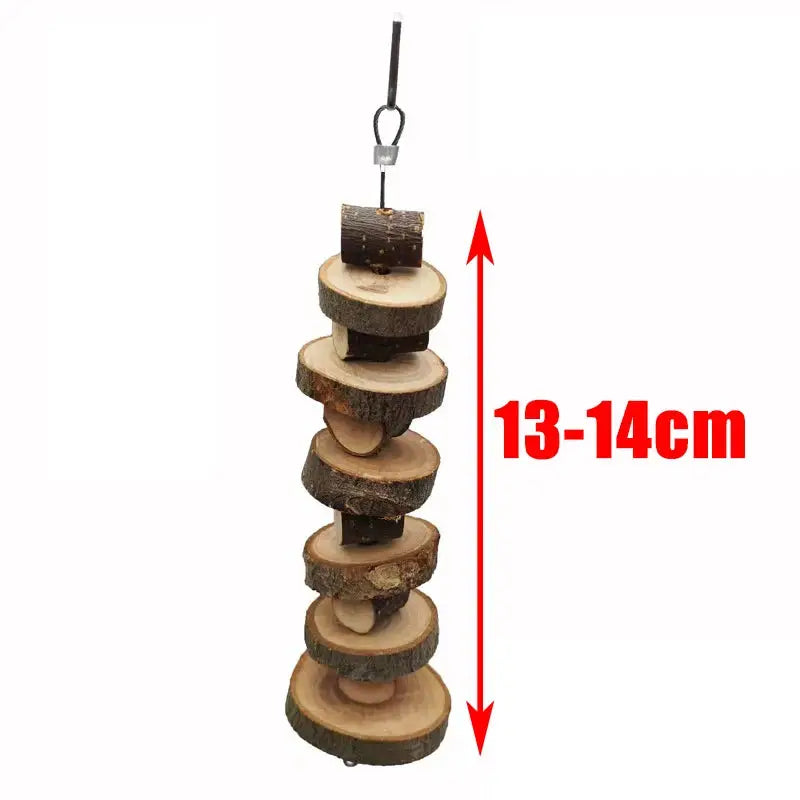 Simples Market small animal chew toy; natural wooden pine disc stack, 13–14 cm tall