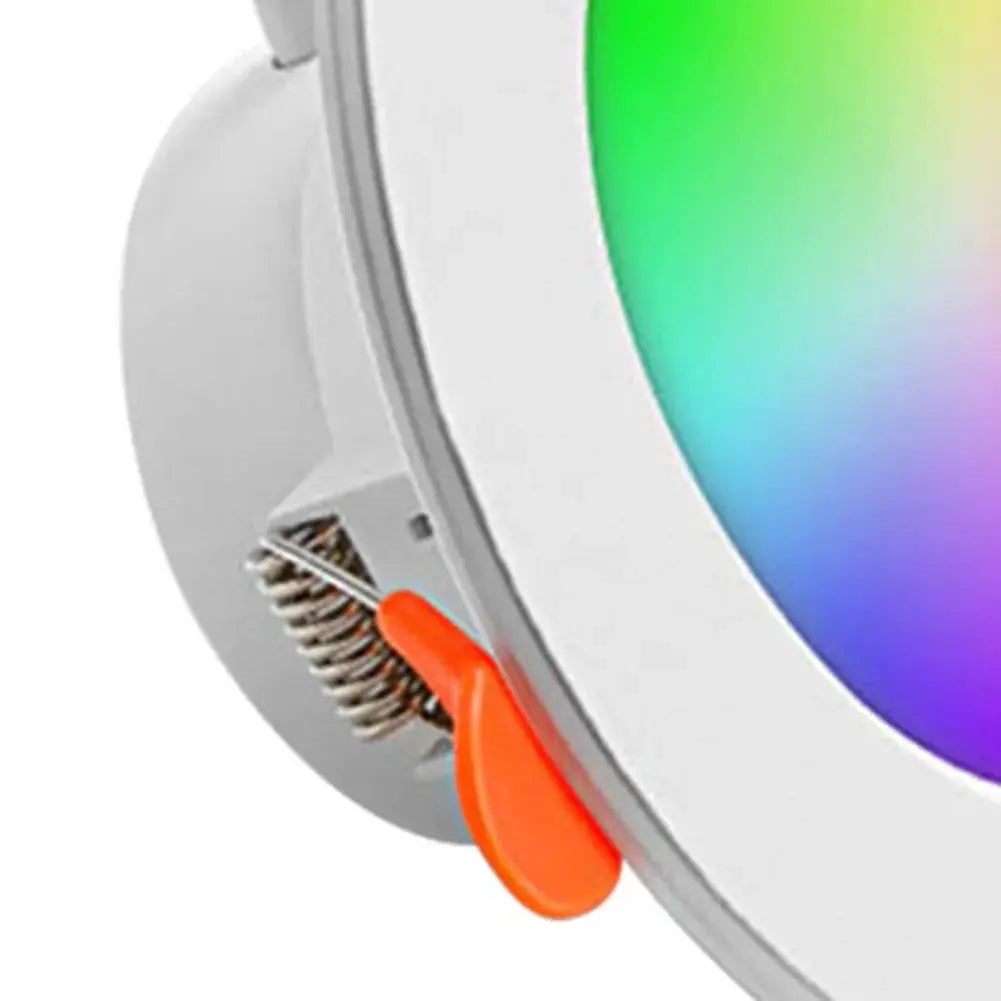 LED downlight with rainbow RGB color-changing ring, white round recessed ceiling light with orange mounting clip