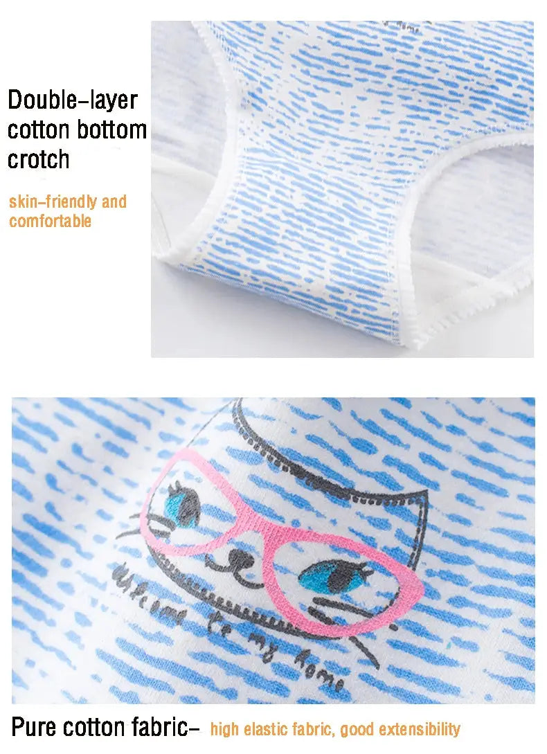 Simples Market women's cotton seamless panties with blue striped print and cartoon pink-glasses design