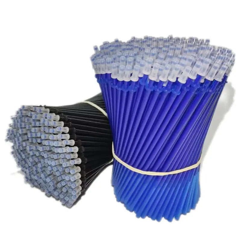 Erasable gel pens bundle, 100 pcs, Simples Market; blue and black pens with clear caps.