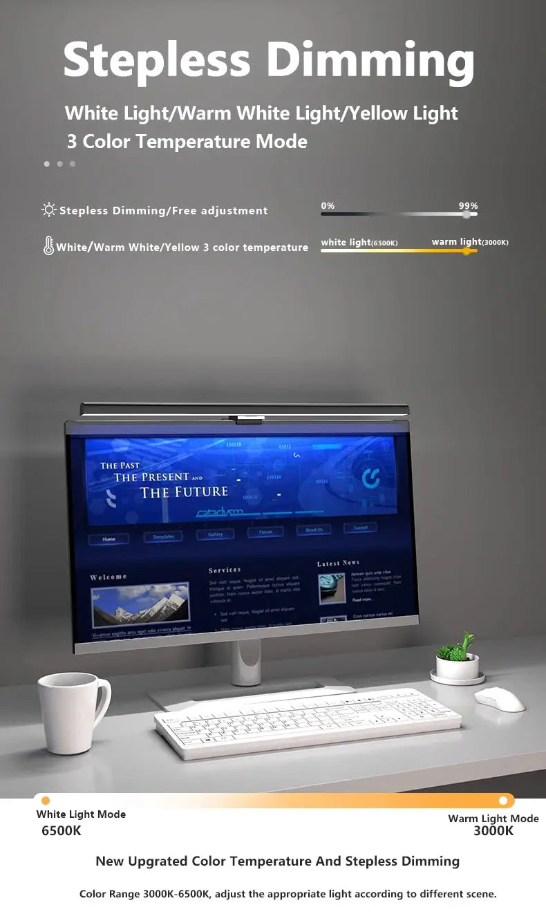 50cm monitor light bar with stepless dimming, USB powered desk lamp for study and reading on a computer monitor