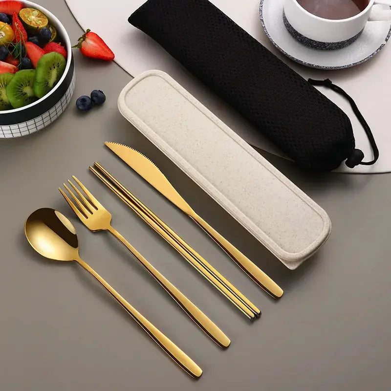 Equi 304 Stainless Steel Tableware Set Durable Rust Resistant Portable Cutlery With Ergonomic Handles And Box