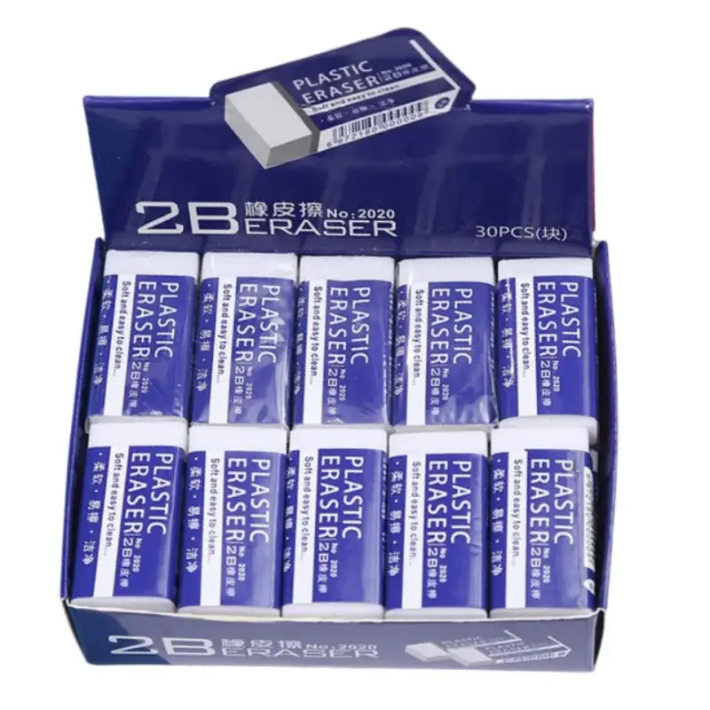 Simples Market 2B eraser set, blue plastic erasers in a 30-pack display box