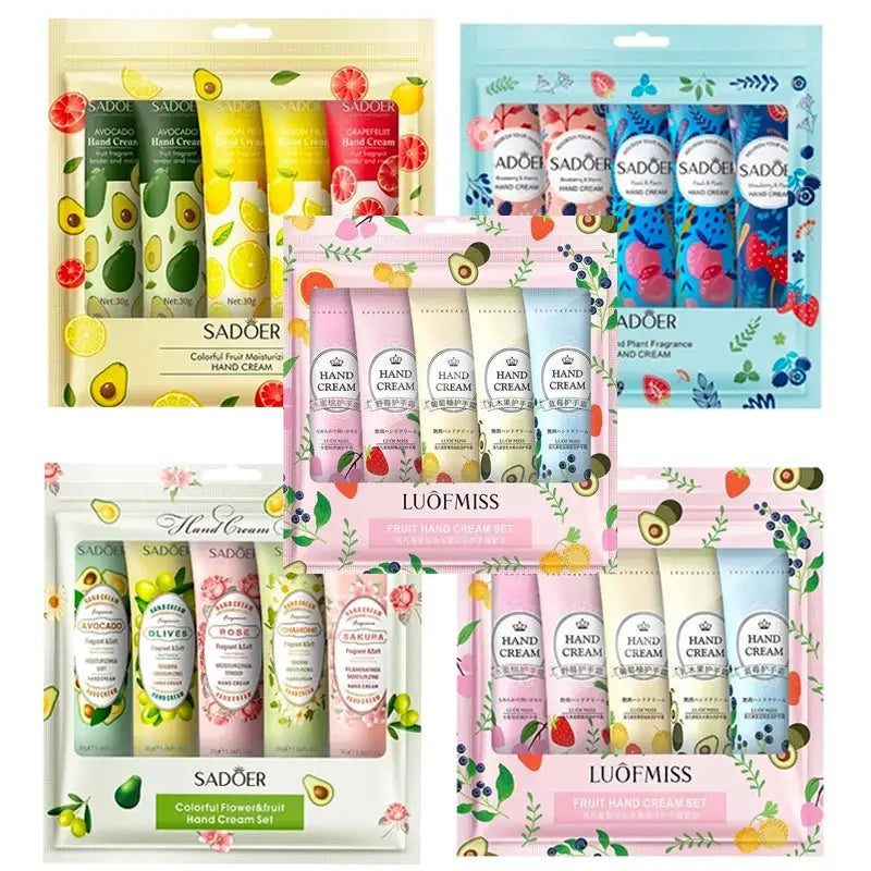 5 Piece Fruit And Plant Scented Hand Cream Set Moisturizing Repair For Dry Hands Skin Care