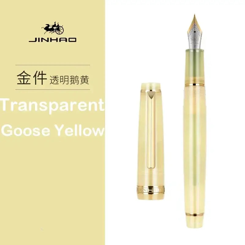 Jinhao 82 fountain pen in transparent goose yellow body with gold cap and nib.