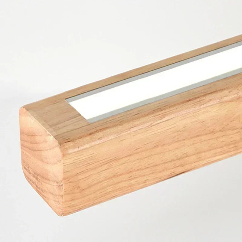 DAMIASMIL LED pendant light in natural wood finish, long strip dining room chandelier by Simples Market