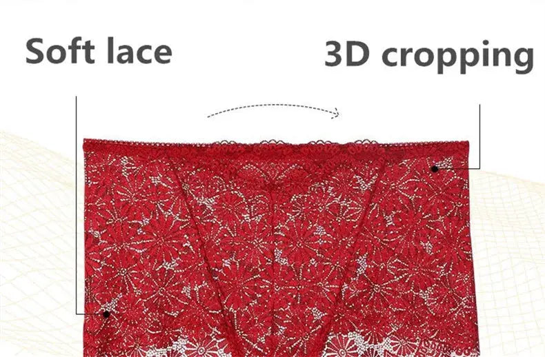 Red high-waisted lace underwear for women with soft floral pattern
