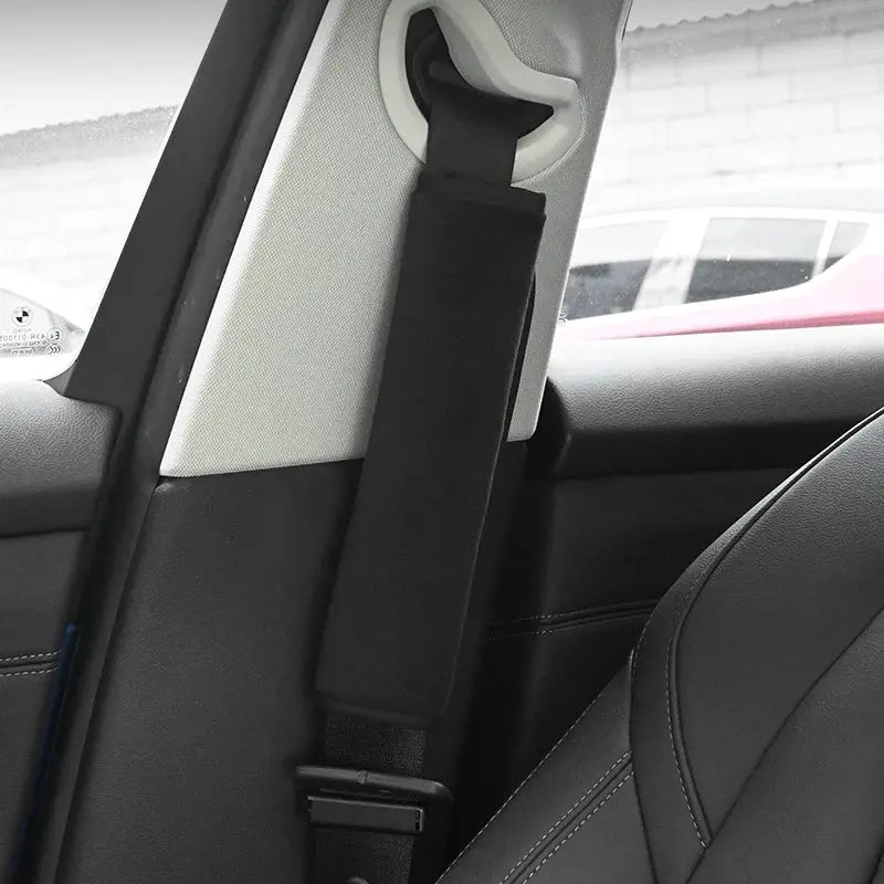 Simples Market 2pc black fabric seat belt covers shoulder pads for car interior