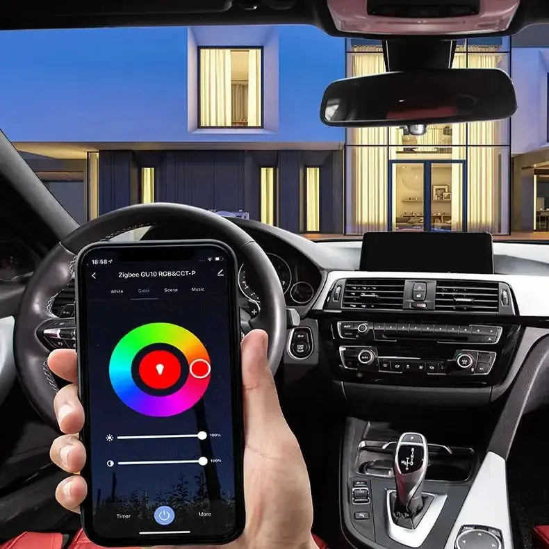 WiFi smart downlight RGB LED spot light with color changing, phone shows RGB color wheel to control