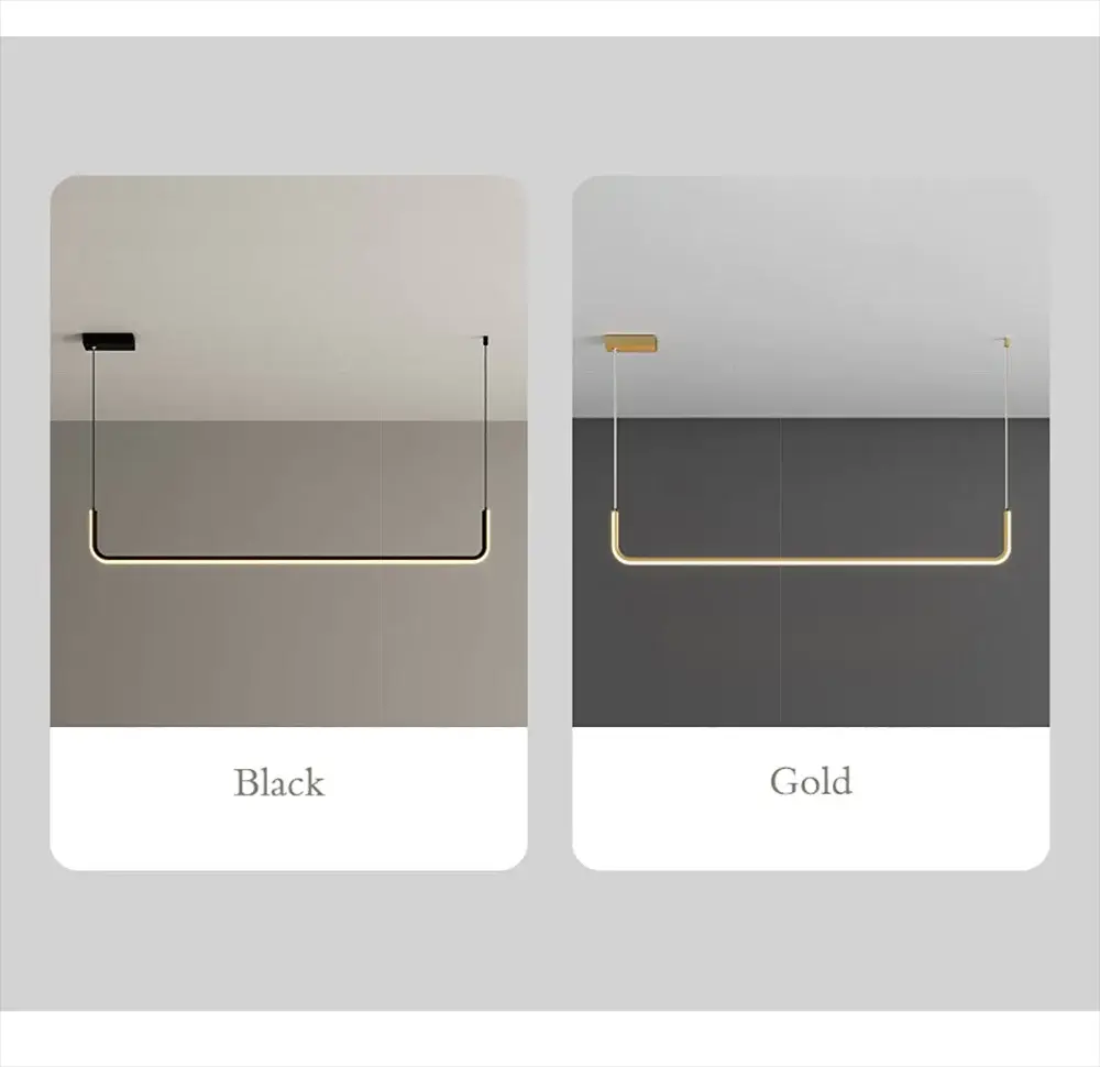 Modern LED strip chandelier light hanging pendant with gold and black finishes (2 color options)