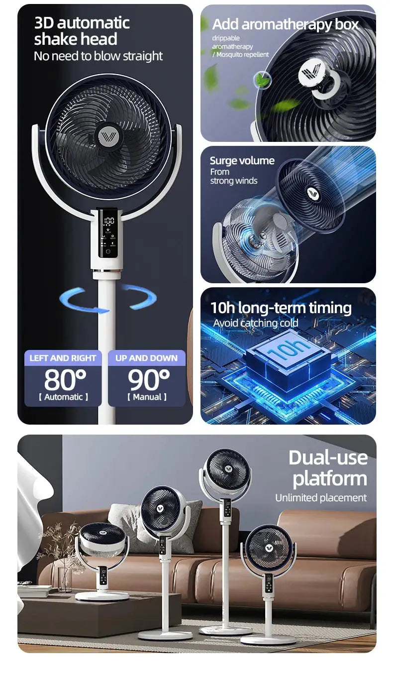 Simples Market floor fan set with remote, rechargeable DC12V 9000mAh battery and adjustable stand