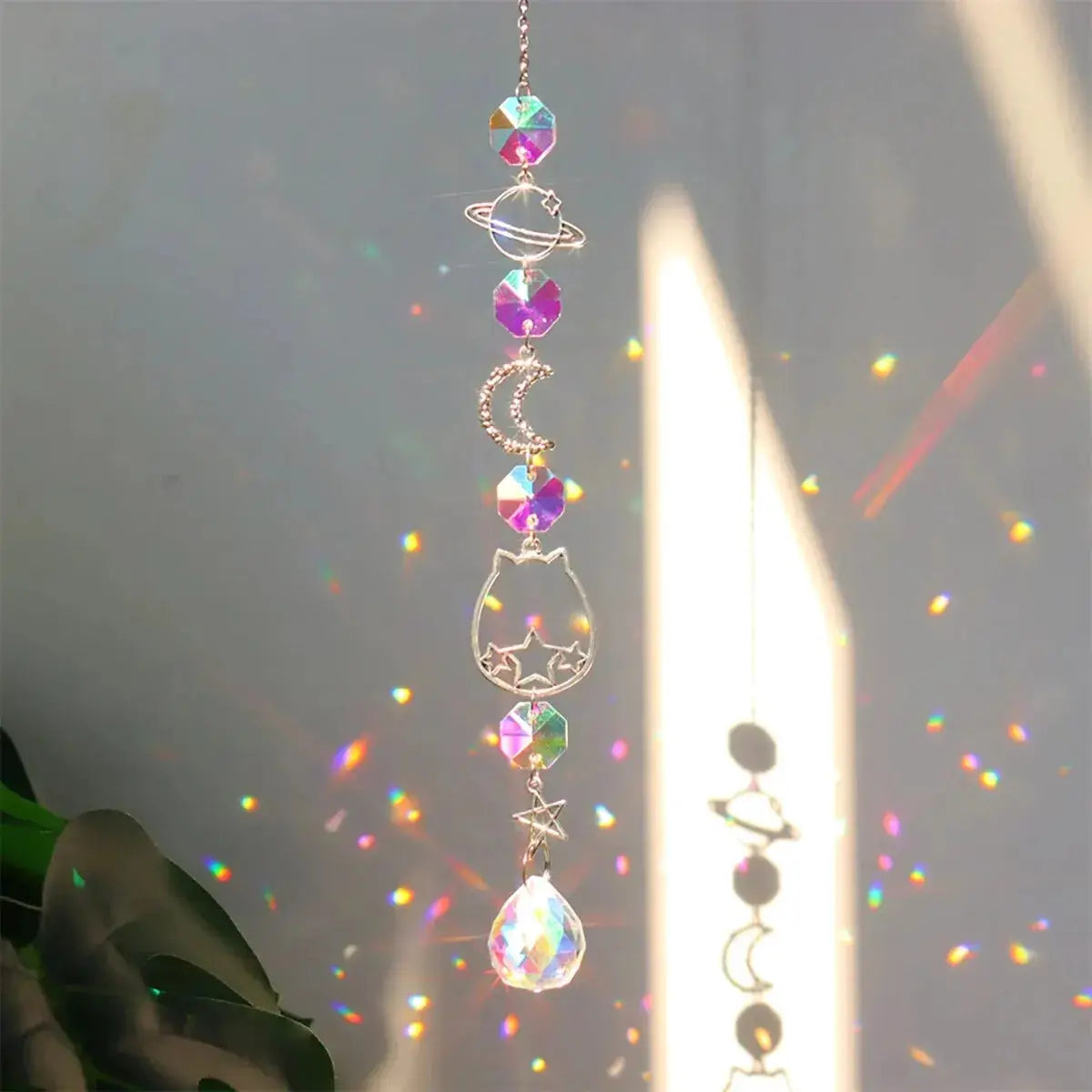 Galaxy Stars Moon Crystal Sun Catcher Hanging Decoration For Outdoor Garden Wall