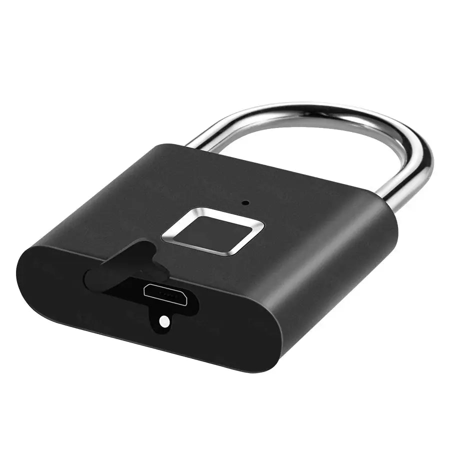 Padlock USB-charging with fingerprint sensor, black zinc body.