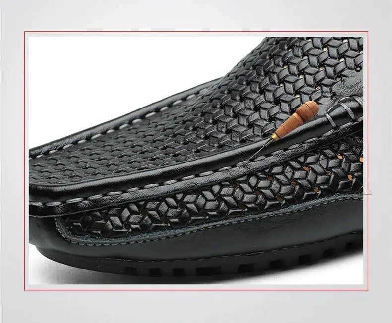 Simples Market black genuine leather loafer with woven textured upper
