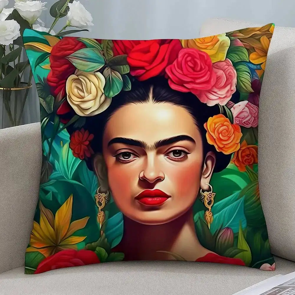 Frida Kahlo art pillow cover, short plush, double-sided print, square cushion by Simples Market