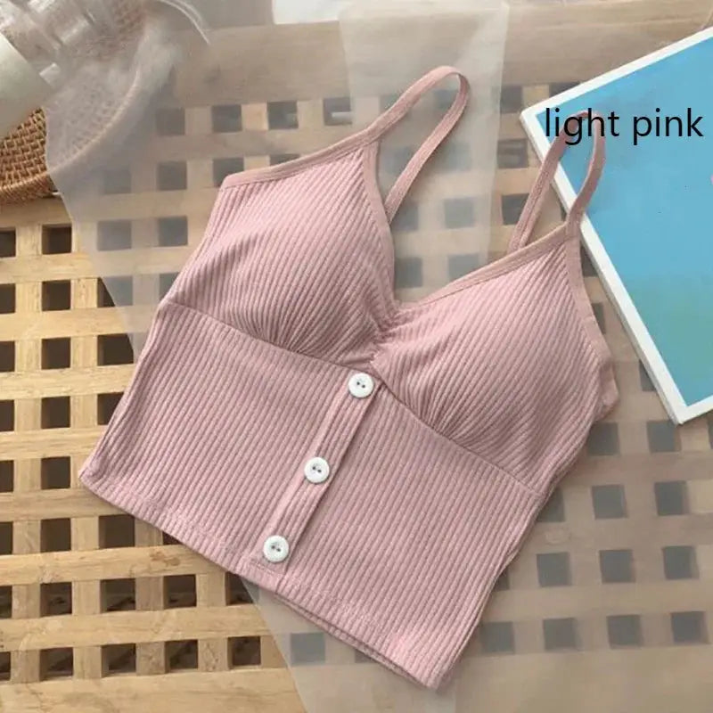 Aurora Threads Women Knitted Tank Top Strap Vest With Button Medium Stretch Polyester Knit Casual Breathable Fit