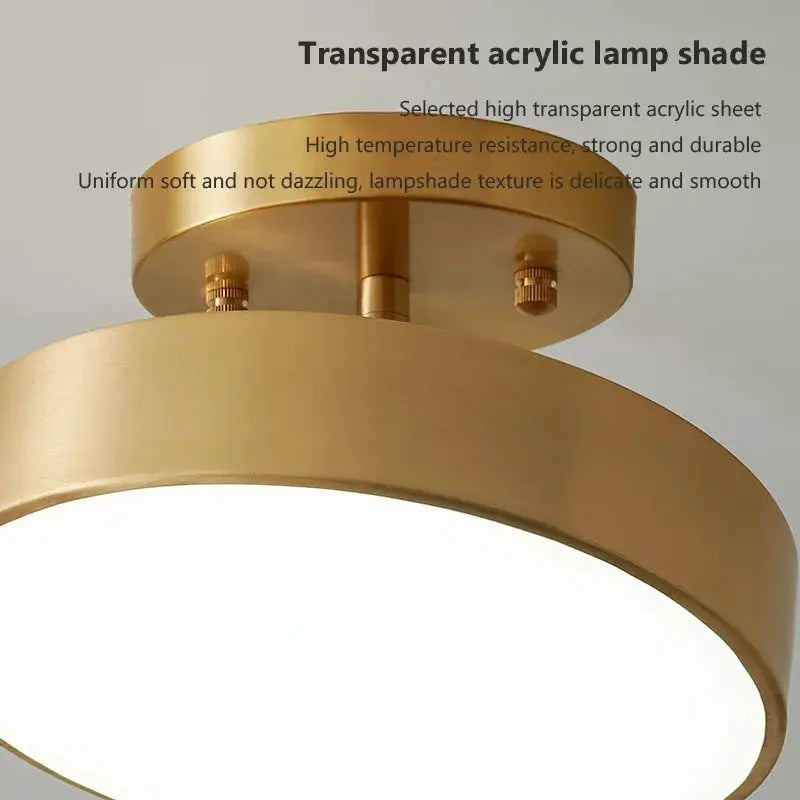 Modern LED ceiling light copper gold round fixture by Simples Market for bedroom and living room.