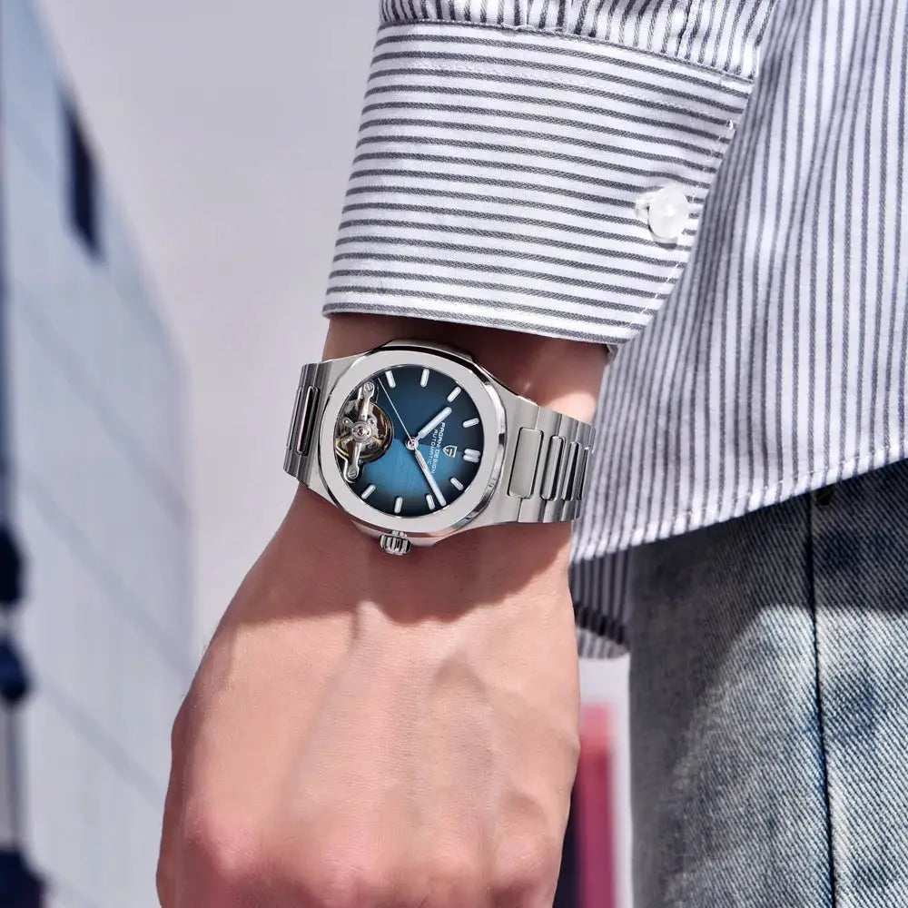 PAGANI DESIGN Skeleton Tourbillon Automatic Mens Watch Luxury Stainless Steel Wristwatch With Sapphire Crystal