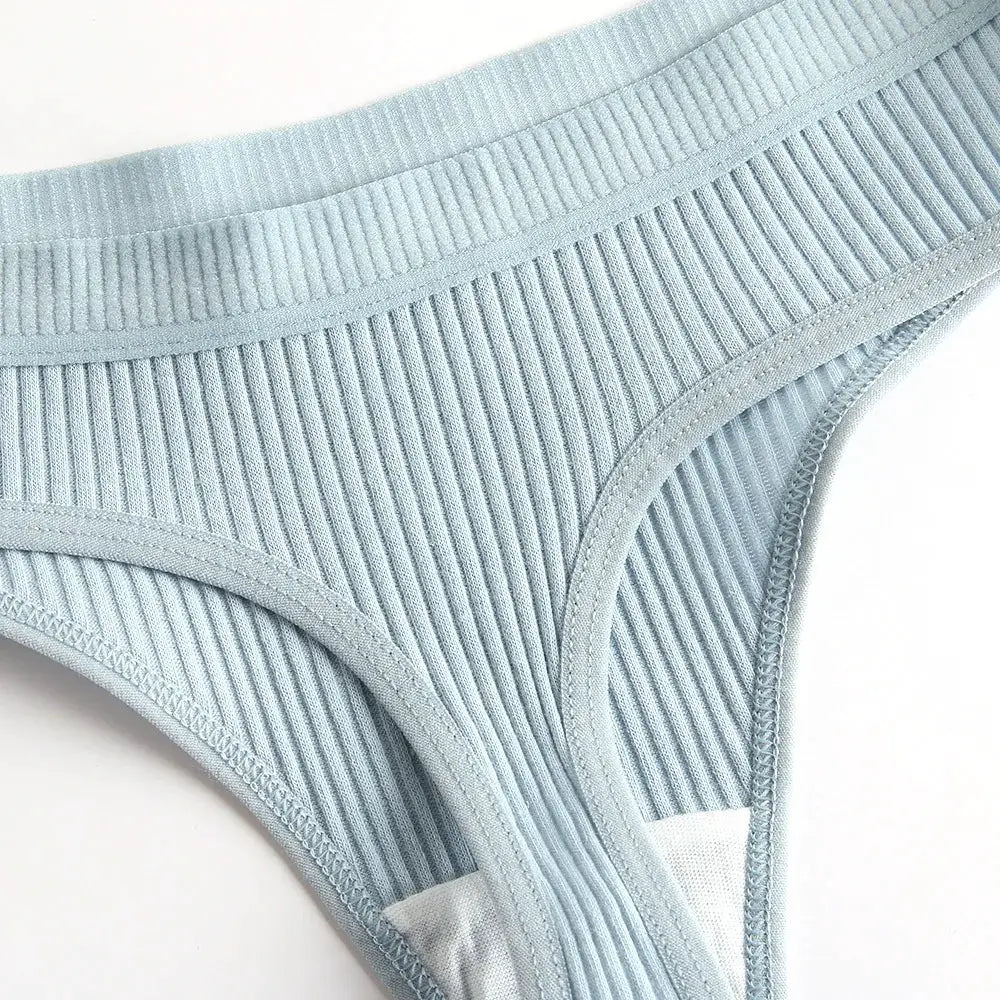 G-string panty Simples Market blue striped cotton ribbed breathable underwear