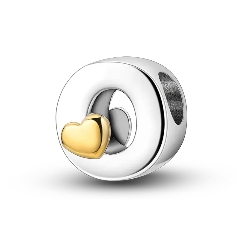 Bracelet charm bead: silver circular bead with gold heart charm