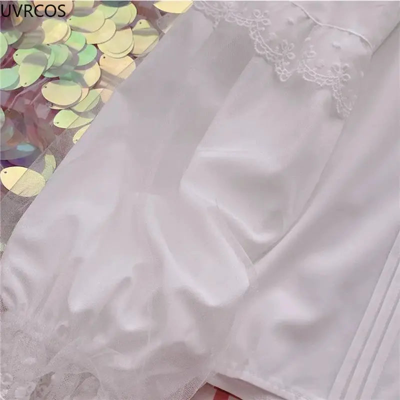 White Lolita blouse with Peter Pan lace collar and puff long sleeves