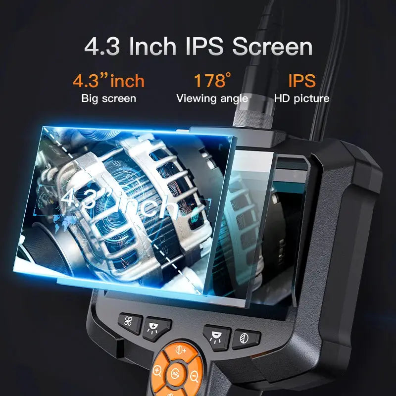 Industrial Endoscope Camera 4.3 Inch Dual Lens HD 1080P Car Inspection Borescope IP67 Waterproof Sewer Camera With LED