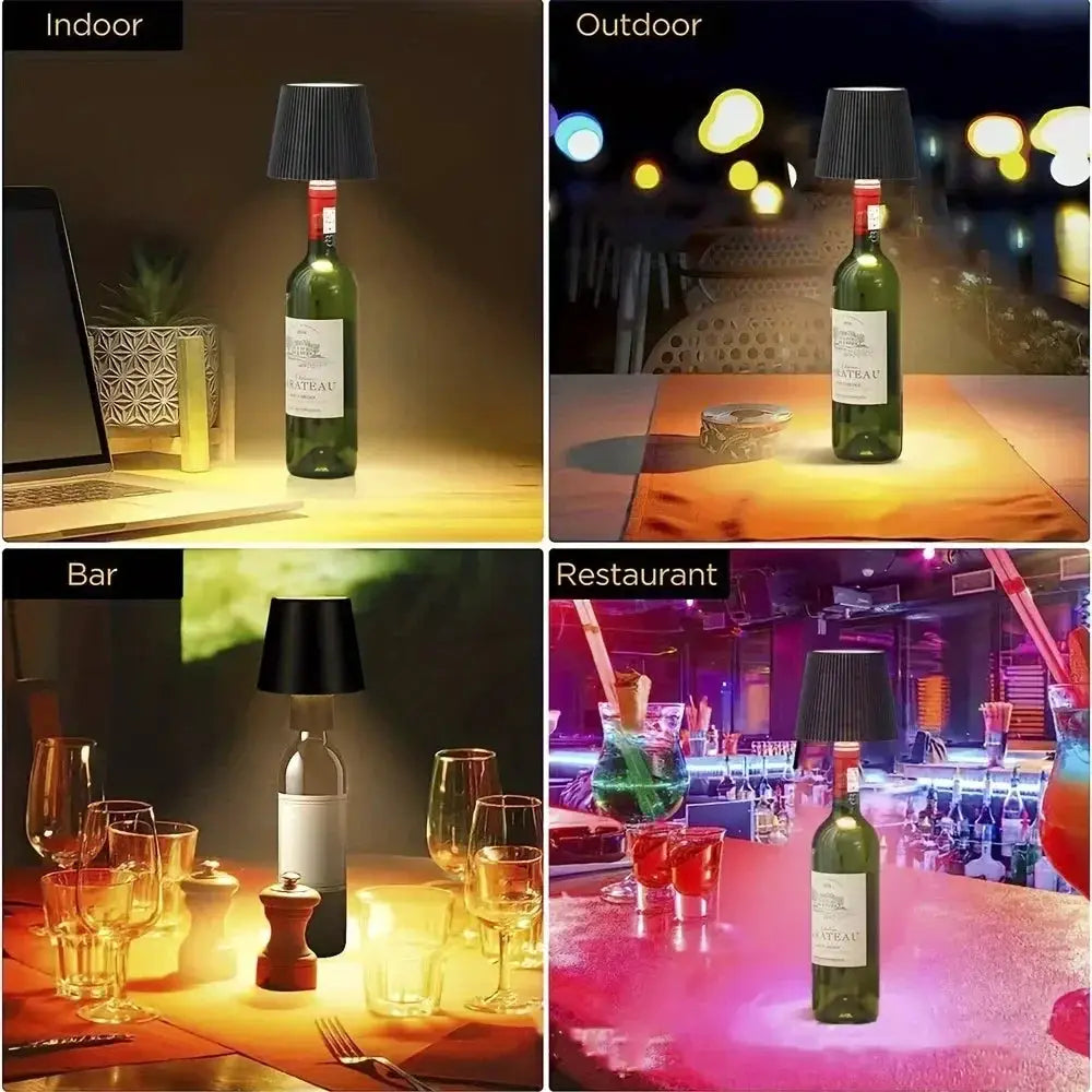 Lampe de table bouteille sans fil Simples Market, abat-jour noir, commande tactile, 3 couleurs et gradation continue.