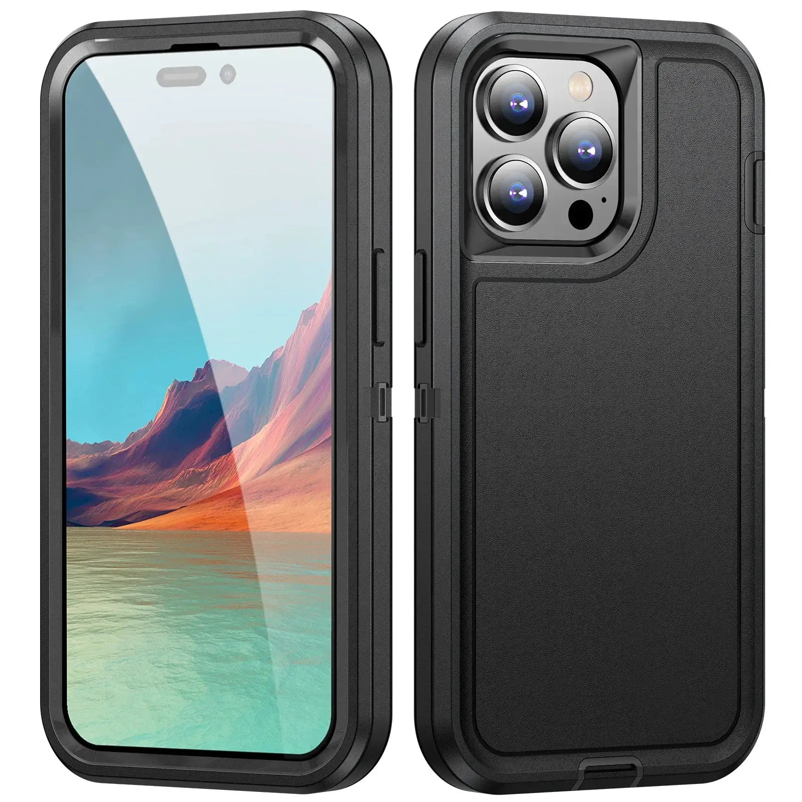3 in 1 Defend Armor shockproof iPhone case by Simples Market, black plastic frame with TPU back