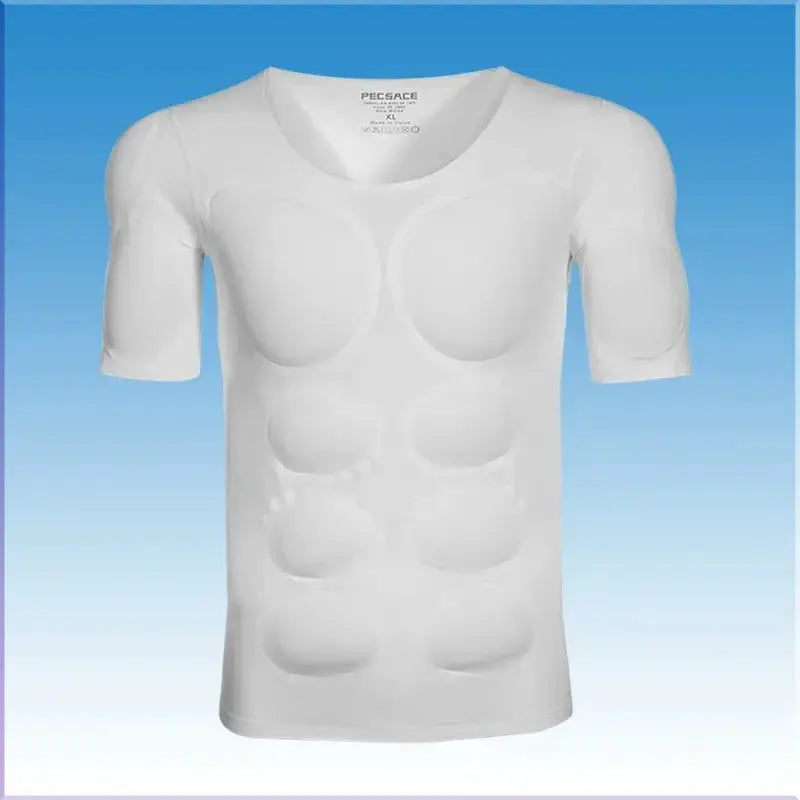 Simples Market 3D fake muscle T-shirt with built-in chest and abdominal padding; white