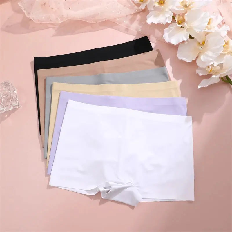 Simples Market women's seamless panties set in 6 colors (black, beige, gray, pale yellow, lavender, white), sizes S–XL.